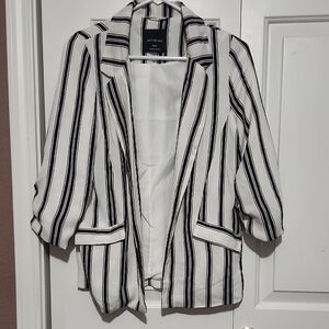 Active USA Women's Black and White Striped Blazer